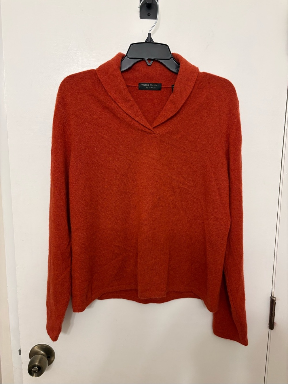 Valerie Stevens 100 Cashmere Sweater Womens XL Burnt Orange 2 Ply Shawl Collar